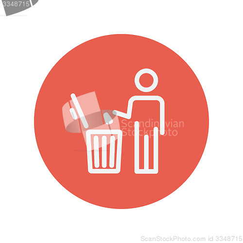 Image of Man throwing garbage in a bin thin line icon