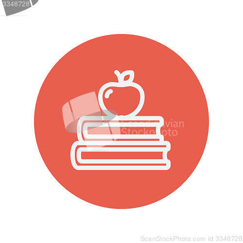 Image of Two books with apple on the top thin line icon