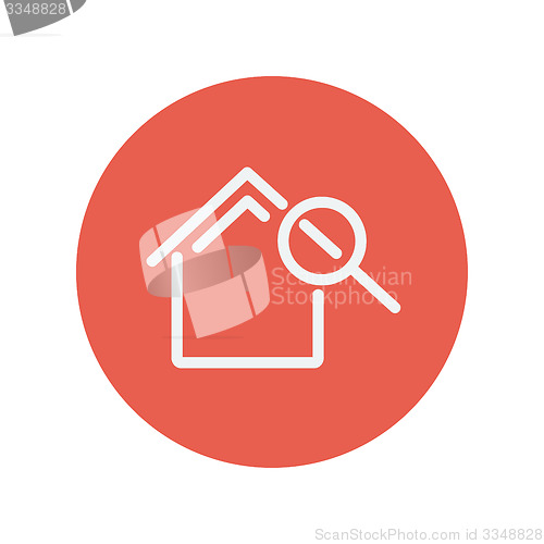 Image of House and magnifying glass thin line icon