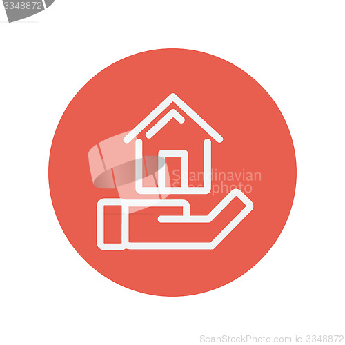 Image of Hand holding house thin line icon