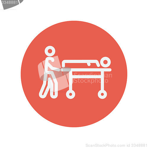 Image of Man pushing the stretcher with sick person thin line icon