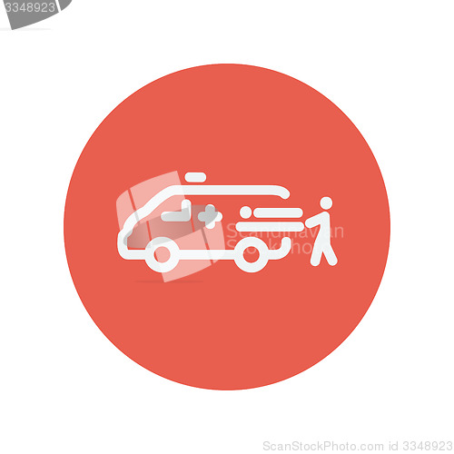 Image of Man and ambulance car thin line icon