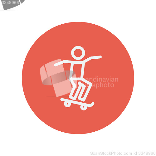 Image of Man skateboarding thin line icon