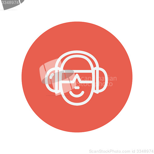 Image of Head with headphone and sunglasses thin line icon