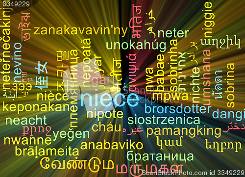 Image of Niece multilanguage wordcloud background concept glowing