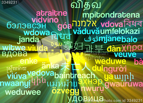 Image of Widow multilanguage wordcloud background concept glowing
