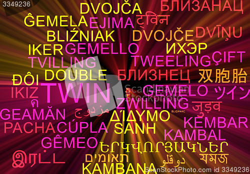 Image of Twin multilanguage wordcloud background concept glowing