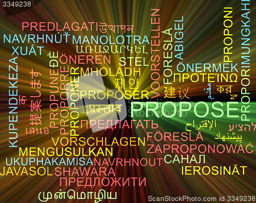 Image of Propose multilanguage wordcloud background concept glowing