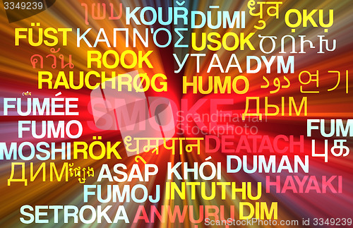 Image of Smoke multilanguage wordcloud background concept glowing