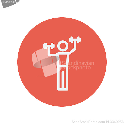 Image of Boy in weight training thin line icon