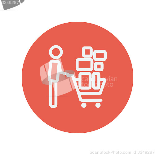 Image of Shopping cart full of shopping bags thin line icon