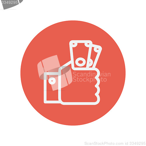 Image of Money in hand thin line icon