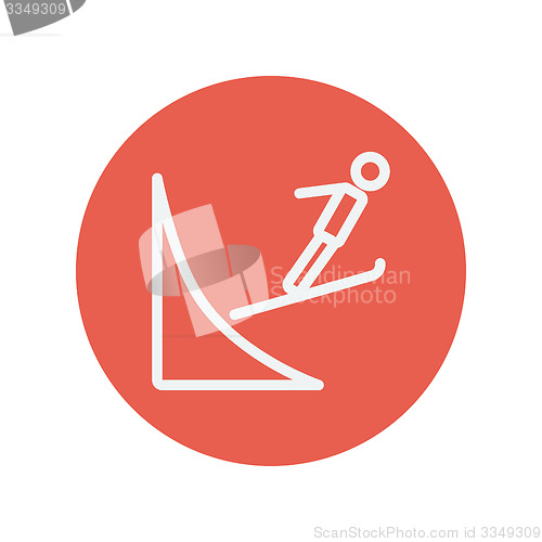 Image of Skier jump in the air thin line icon