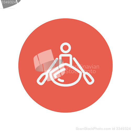 Image of Man doing kayaking thin line icon