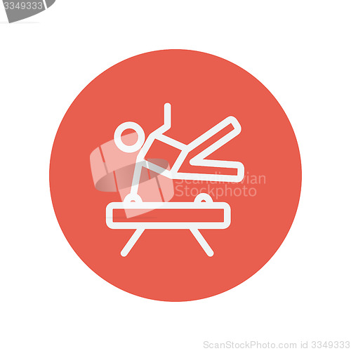 Image of Gymnast on pommel horse thin line icon