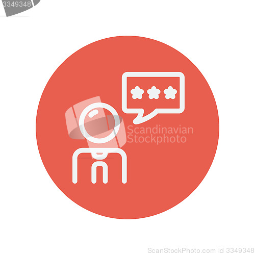 Image of Man with three start in speech bubble thin line icon