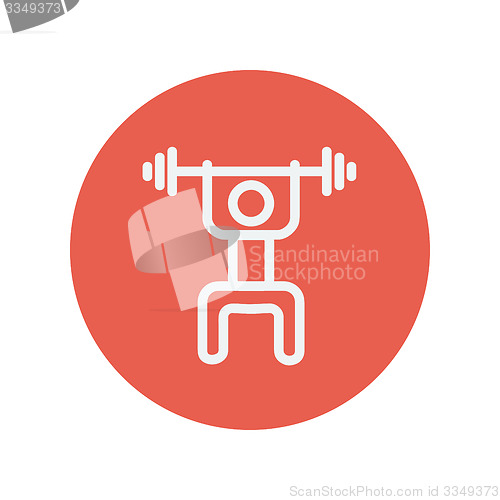 Image of Weightlifter man with barbell thin line icon