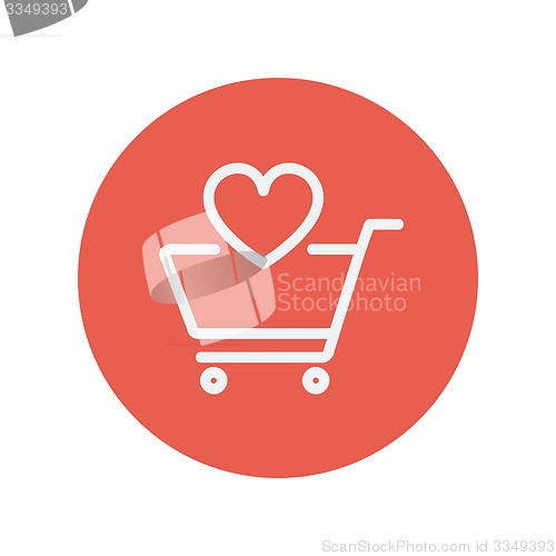 Image of Shopping cart with heart thin line icon