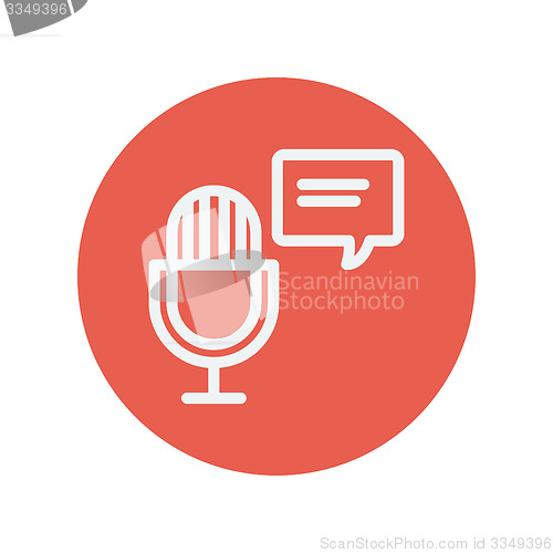 Image of Microphone with speech bubble thin line icon