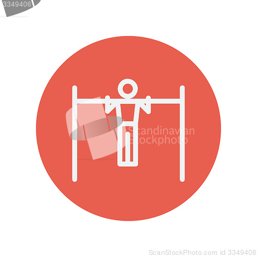 Image of Pull up exercise in a bar thin line icon