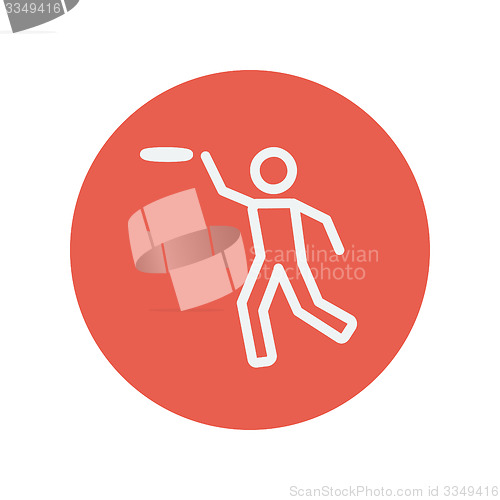 Image of Man catching a flying disc thin line icon