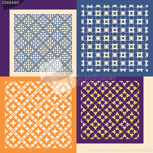 Image of Set of four seamless patterns. Vintage geometric ornaments. 