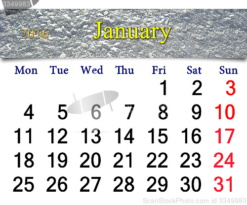 Image of calendar for January 2016