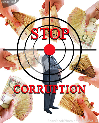 Image of inscription stop corruption with target hand money