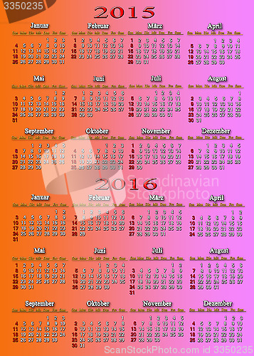 Image of calendar for 2015 - 2016 in German