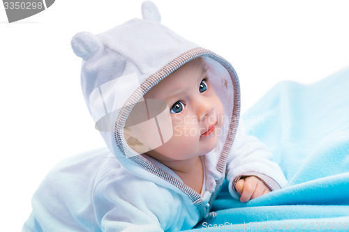 Image of baby on blue blanket