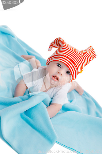 Image of baby on blue blanket