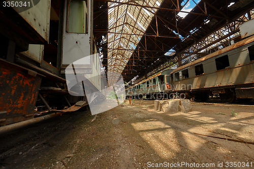 Image of Cargo trains in old train depot