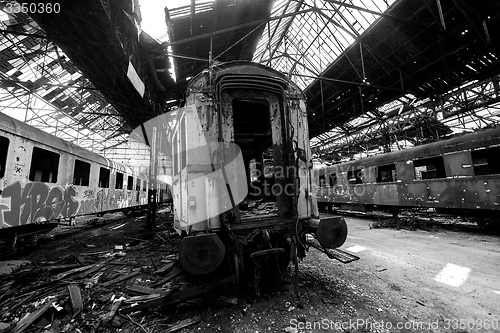 Image of Cargo trains in old train depot