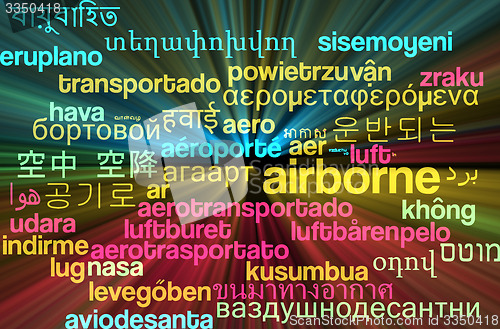 Image of Airborne multilanguage wordcloud background concept glowing