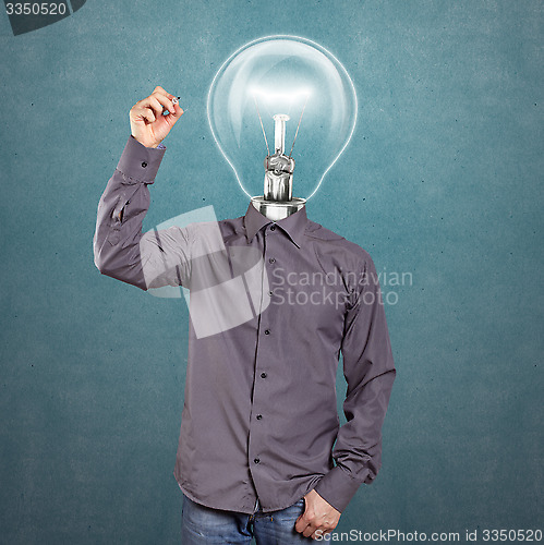 Image of Lamp Head Man Writing Something