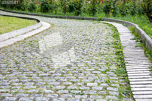 Image of Park walkway of paving stones.