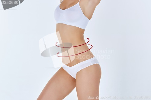 Image of Body correction with the help of plastic surgery on white background, side view