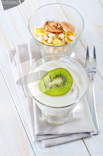 Image of fresh yogurt and muesli in a glass