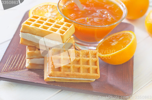 Image of waffle and orange jam