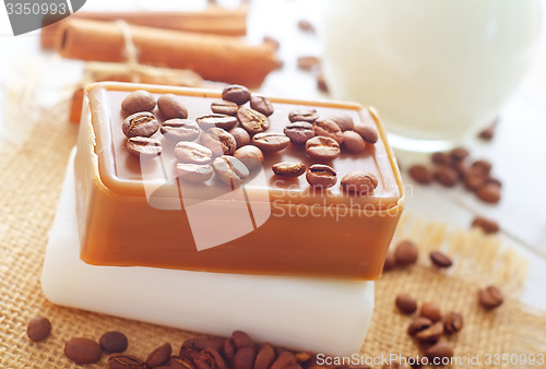 Image of coffee soap, soap for spa, coffee and milk