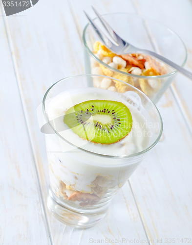 Image of fresh yogurt and muesli in a glass