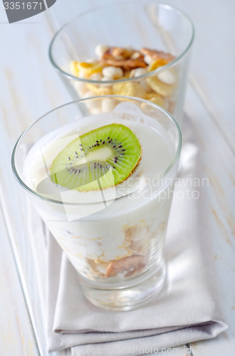 Image of fresh yogurt and muesli in a glass