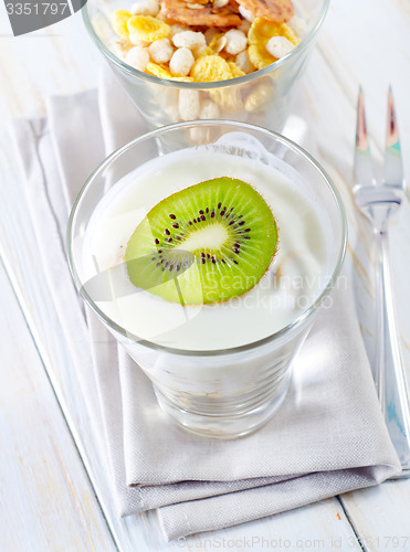 Image of fresh yogurt and muesli in a glass