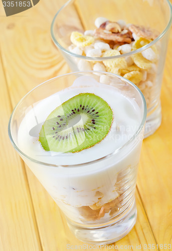 Image of fresh yogurt and muesli in a glass