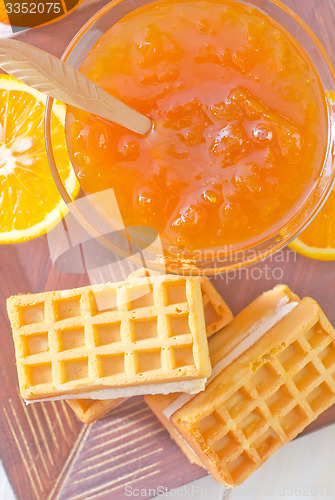 Image of waffle and orange jam