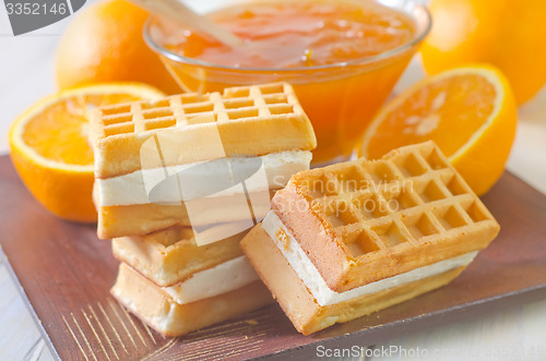 Image of waffle and orange jam