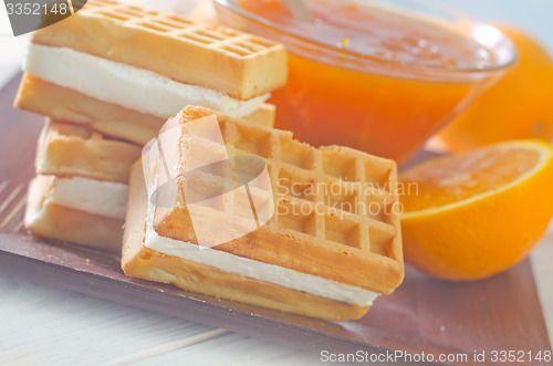 Image of waffle and orange jam