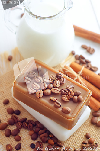 Image of coffee soap, soap for spa, coffee and milk