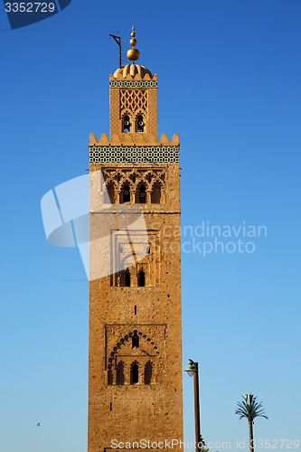 Image of history in maroc africa  minaret  and the blue  