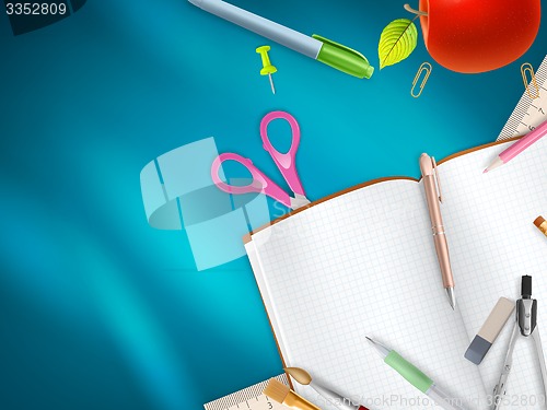 Image of School supplies on blue background. EPS 10